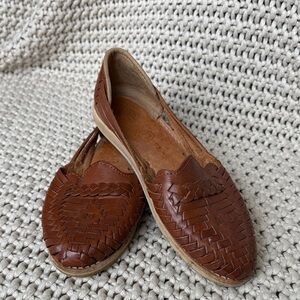 Huarache Shoes |Woven Leather Slip-On Flats in Brown